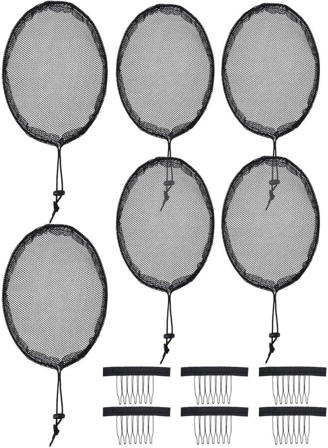 Bruislard 6 Pieces Black Weaving Net Cap Round Ponytail Wig Cap Elastic Drawstring Ponytail Hair Net for Making Afro Puff Hair Bun Wig Making Tools - Image 1